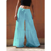 Womenlinen flowy wide leg pants elastic waist palazzo pants